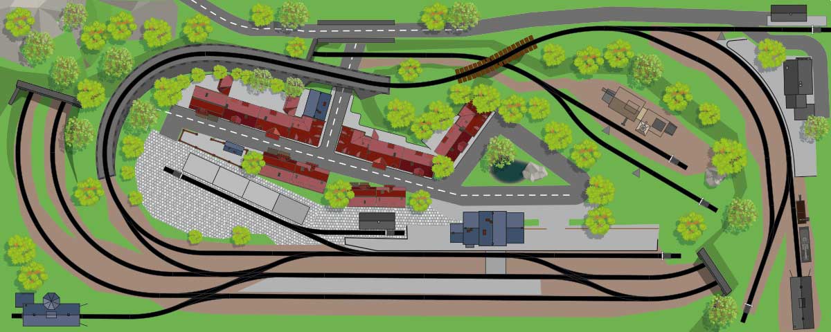 Gleisplan zweigleisige Hauptstrecke eingleisige Nebenbahn