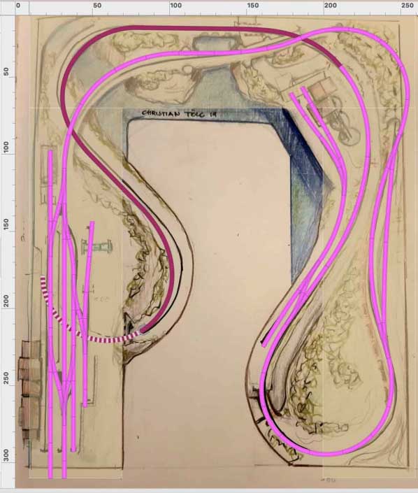Skizze für einen H0 Gleisplan mit Endbahnhof und Industrieanschluss auf einem U 2,5x3 m