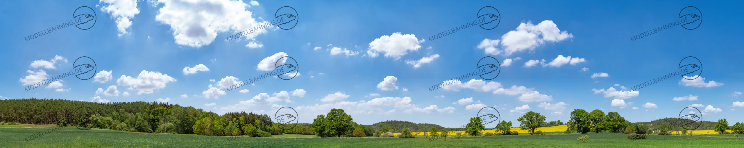 Spur 0 Modellbahnhintergrund Münsterland mit weiten Feldern, Waldflächen und blauem Himmel, 450 cm, endlos