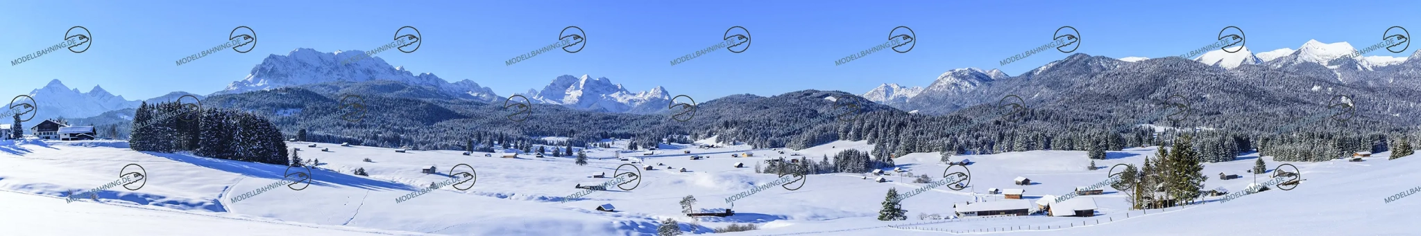 Modellbahnhintergrund: Alpenpanorama im Winter