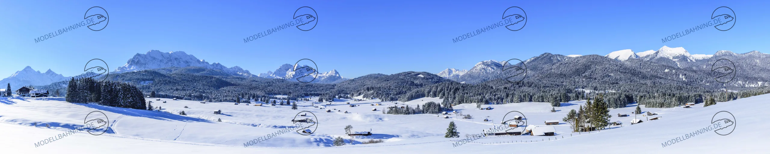 Modellbahnhintergrund: Alpenpanorama im Winter