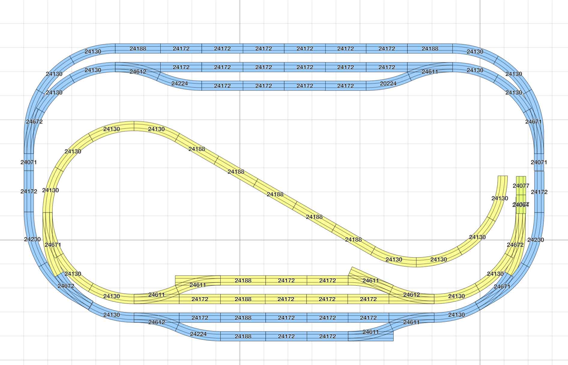 Abbildung der unteren Ebene eines kleinen H0 Gleisplans mit 2 Streckenverläufen